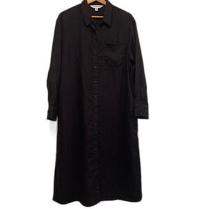 The Drop Fiona Relaxed Black Linen Midi Shirt Dress size medium